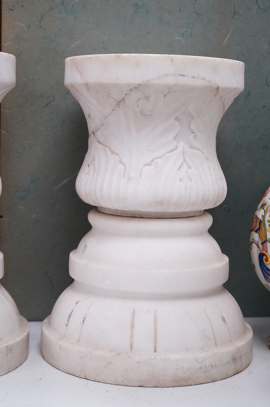 A pair of late 19th century carved marble columns, 40cm